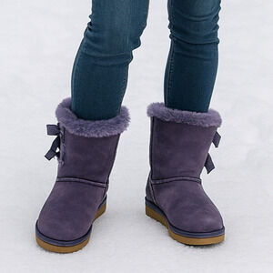 UGG Australia Bailey Bow Purple Suede Shearling Sheepskin Boots Size 10 *Flawed